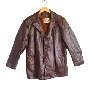 VTG Sears The Leather Shop Mens Size 42 Jacket Removable Lining Brown Buttons